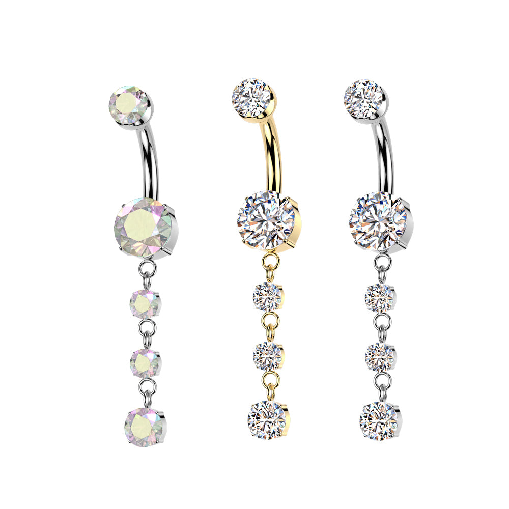 Titanium Belly Ring 14G 10mm with Triple Dangle CZ