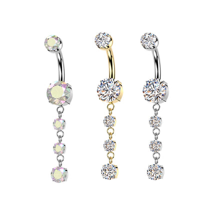 Titanium Belly Ring 14G 10mm with Triple Dangle CZ
