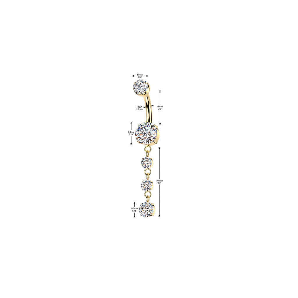 Titanium Belly Ring 14G 10mm with Triple Dangle CZ - photo 2