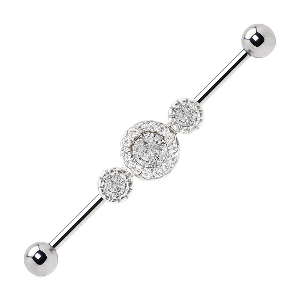Surgical Steel 14 Gauge Industrial Barbell Paved Circle CZ - 3 Pack