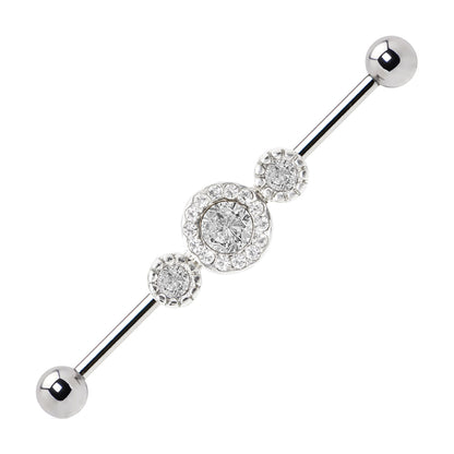 Surgical Steel 14 Gauge Industrial Barbell Paved Circle CZ - 3 Pack
