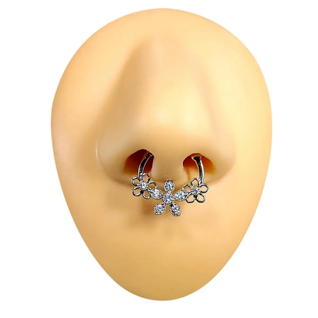 Surgical Steel 16 Gauge Hinged Septum Clicker with CZ Triple Flower - photo 4