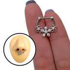 Surgical Steel 16 Gauge Hinged Septum Clicker with CZ Triple Flower