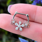 Surgical Steel 16 Gauge Hinged Septum Clicker with CZ Triple Flower - photo 3