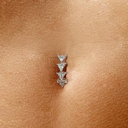 Surgical Steel Reverse Belly Button Ring Triangle CZ 14 Gauge 10mm