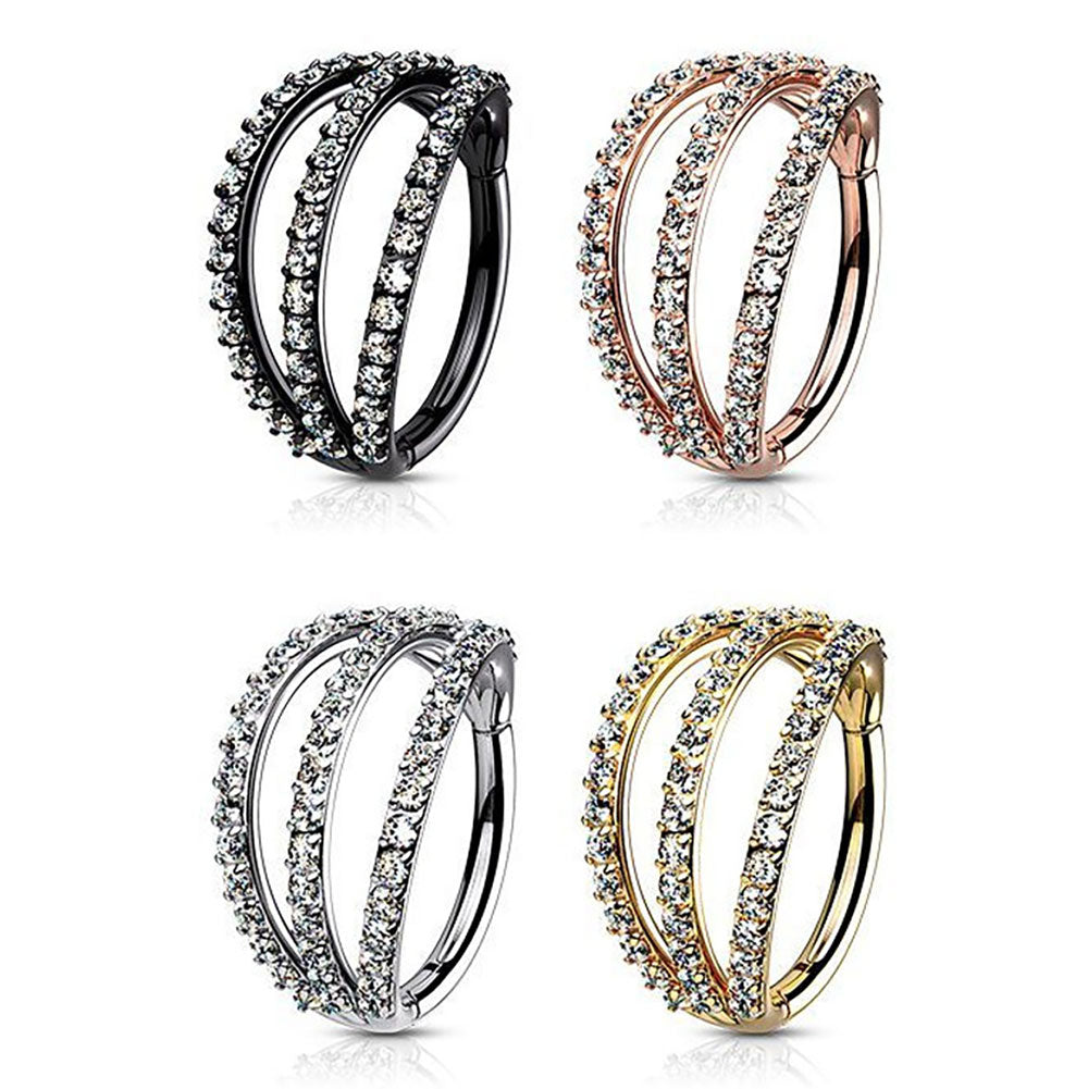 Surgical Steel 16 Gauge Hinged Segment Ring with Triple Layer CZ