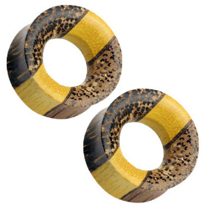 Wood 2 Gauge to 1 Inch Ear Tunnels with Triple Layer - Pair
