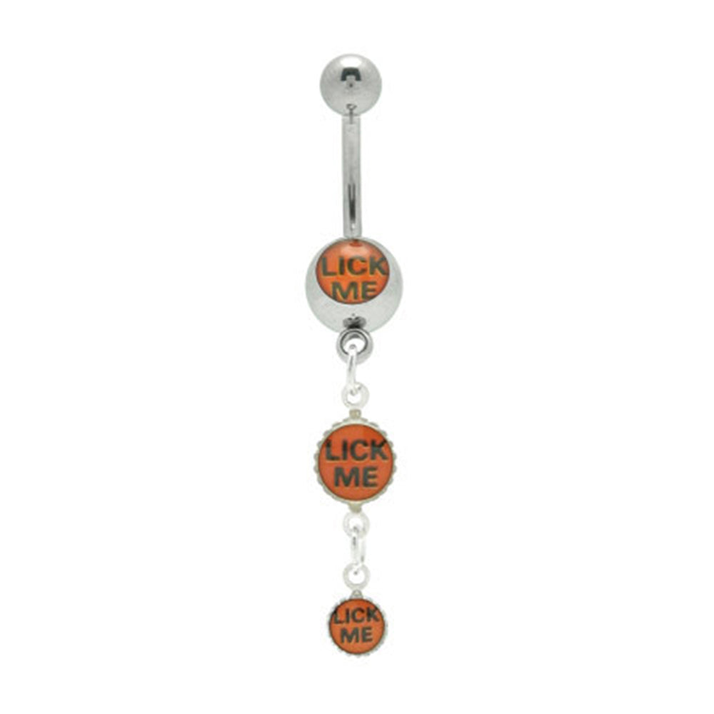 Surgical Steel 14 Gauge Belly Ring with Triple Lick Me Logo
