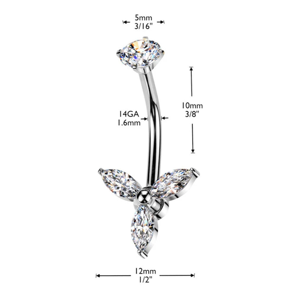 Surgical Steel 14 Gauge Triple Marquise CZ Belly Button Ring 10mm