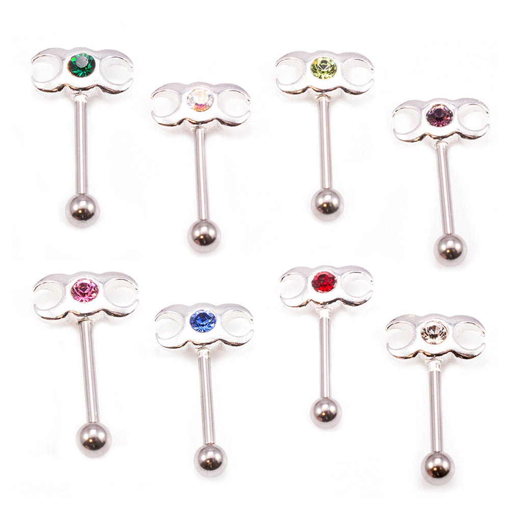 Surgical Steel 16 Gauge Eyebrow Barbell with CZ Triple Moon