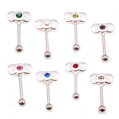 Surgical Steel 16 Gauge Eyebrow Barbell with CZ Triple Moon