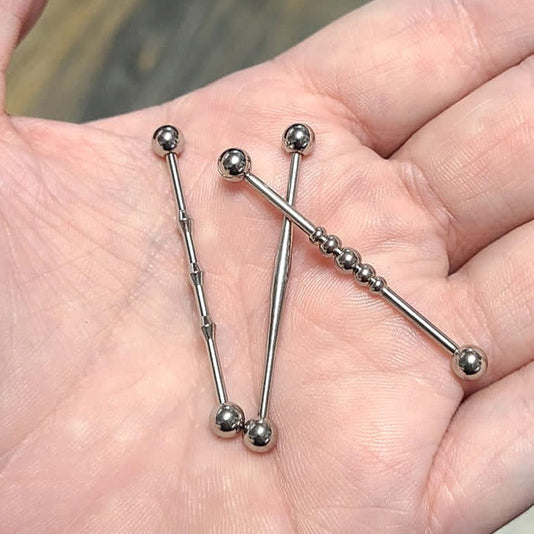 Surgical Steel Industrial Barbell 14G 38mm Triple Notched - 3 Pack - photo 2