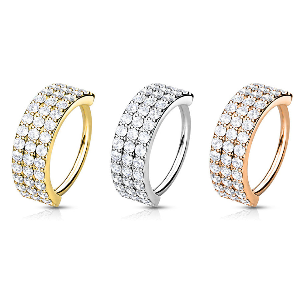 Surgical Steel 18 to 20 Gauge Bendable Hoop Ring with Triple Lined CZ