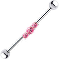 Surgical Steel 14 Gauge Industrial Barbell with Triple Pink CZ
