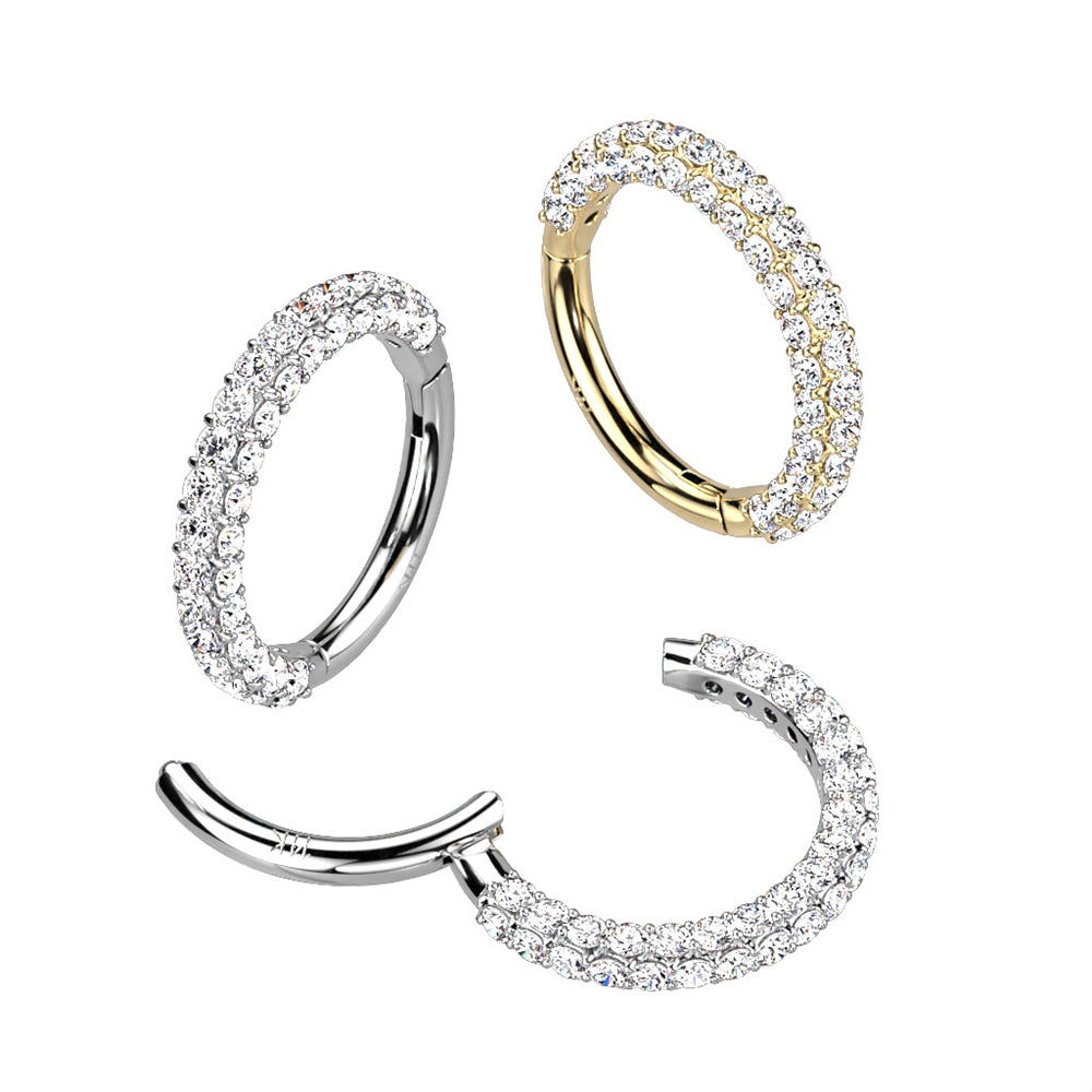 14K Solid Gold 16, 18 & 20 Gauge Hinged Segment Ring with Paved CZ