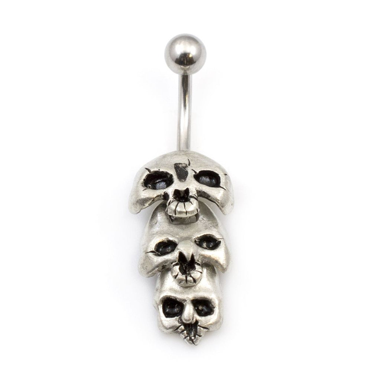 Surgical Steel Triple Skull Belly Button Ring 14G 10mm