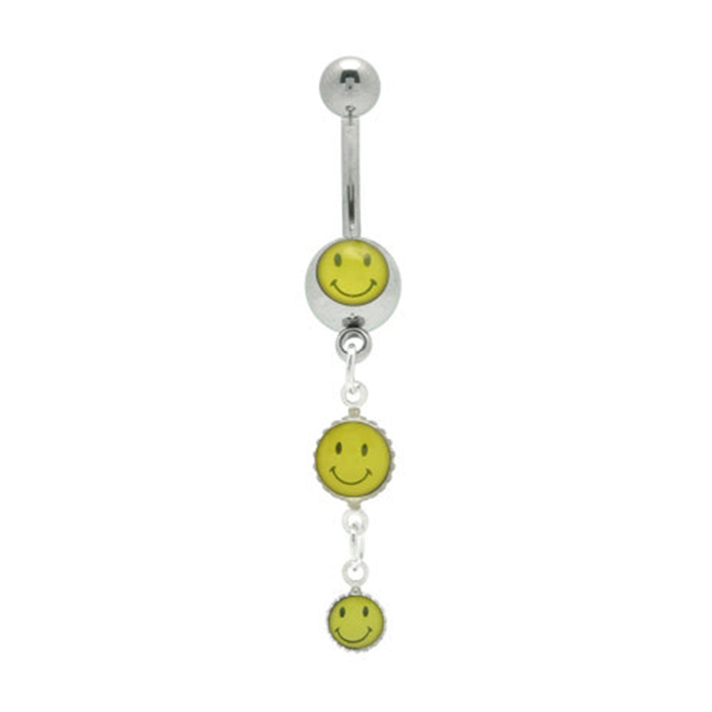 Surgical Steel 14 Gauge Triple Smiley Face Logo Belly Button Ring