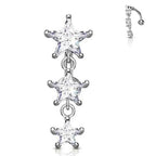 Surgical Steel 14 Gauge Reverse Belly Ring with Triple Star CZ - photo 2