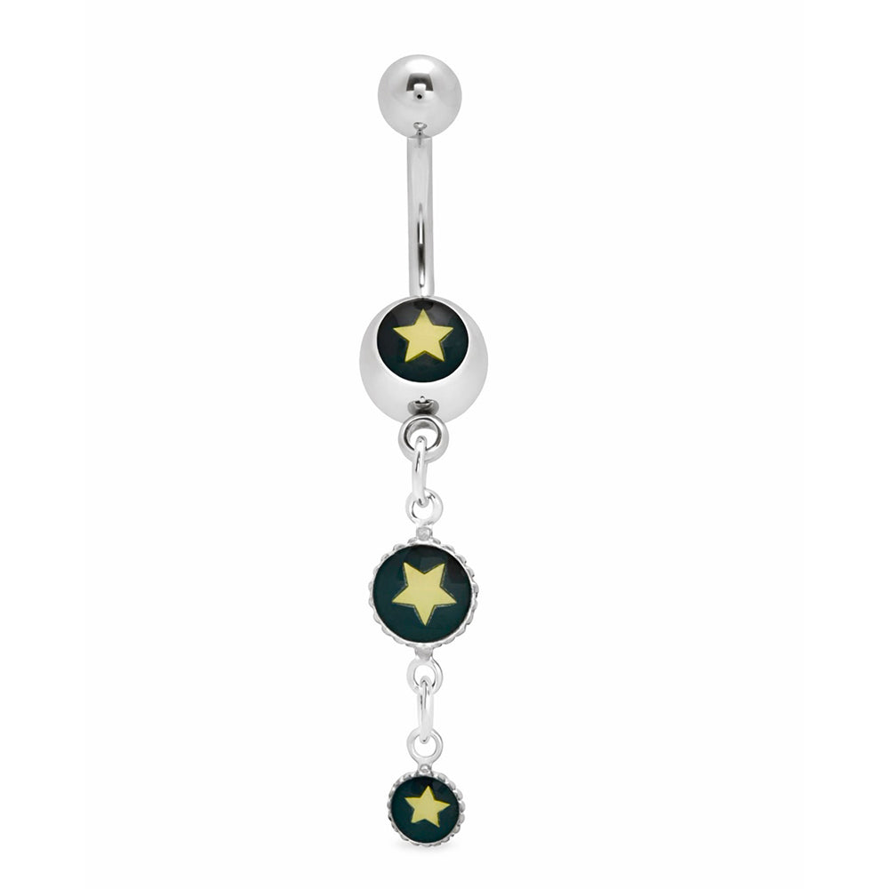 Surgical Steel 14 Gauge Belly Button Ring Star with Triple Logo