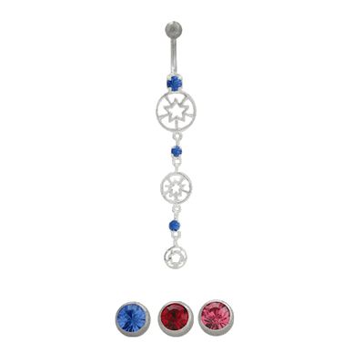 Surgical Steel 14 Gauge Belly Ring with Triple Star Dangle