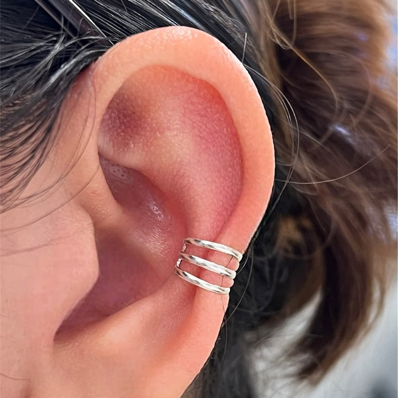 Silver Fake Clip On Non Piercing Triple Helix Ear Cartilage Cuff Ring