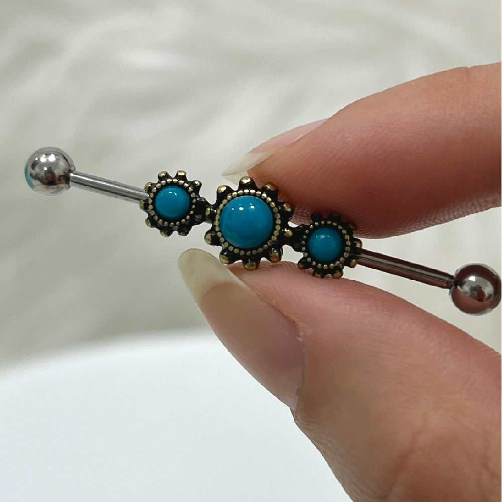 Surgical Steel 14 Gauge Industrial Barbell with Triple Turquoise - photo 2