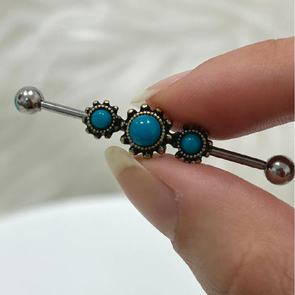Surgical Steel 14 Gauge Industrial Barbell with Triple Turquoise - photo 2