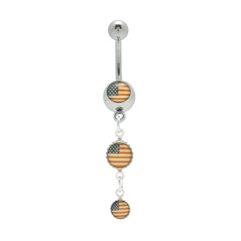 Surgical Steel 14 Gauge Belly Ring with Triple USA Flag Logo