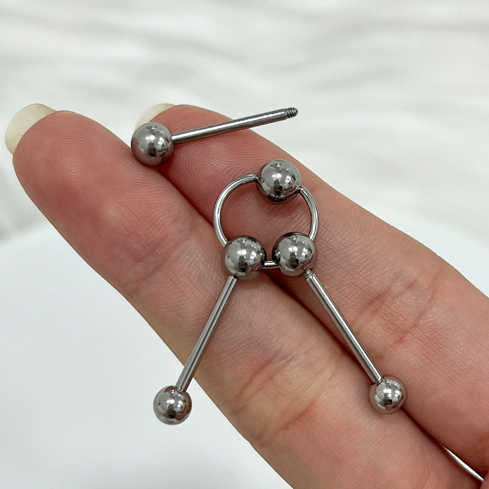Surgical Steel Triple Way Pierced Industrial Barbell 14G 12mm to 18mm - photo 3