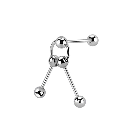 Surgical Steel Triple Way Pierced Industrial Barbell 14G 12mm to 18mm