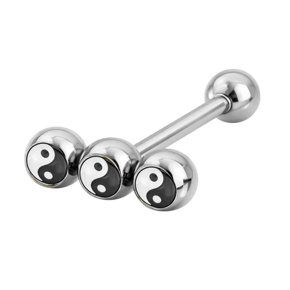 Surgical Steel Triple Yin Yang Tongue Barbell 14 Gauge