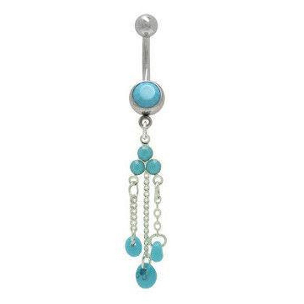 Surgical Steel 14 Gauge Belly Ring with Turquoise Bead Dangle - photo 3