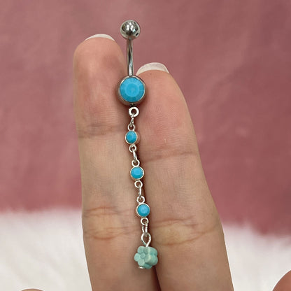 Surgical Steel Belly Button Ring 14G 10mm with Turquoise Bead Dangle - photo 3