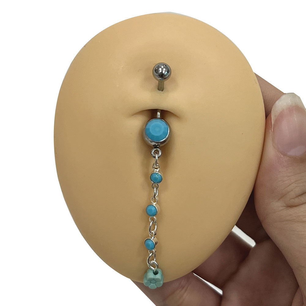 Surgical Steel Belly Button Ring 14G 10mm with Turquoise Bead Dangle