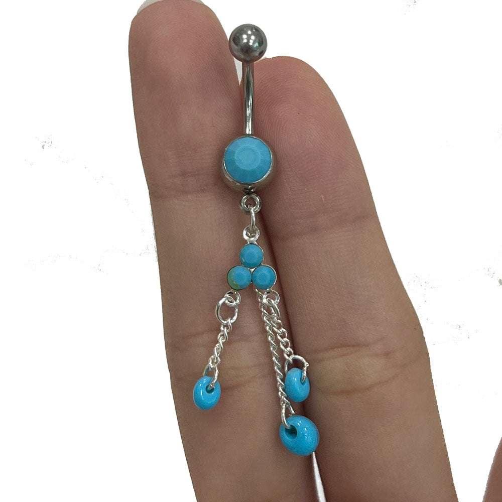 Surgical Steel 14 Gauge Belly Ring with Turquoise Bead Dangle - photo 4