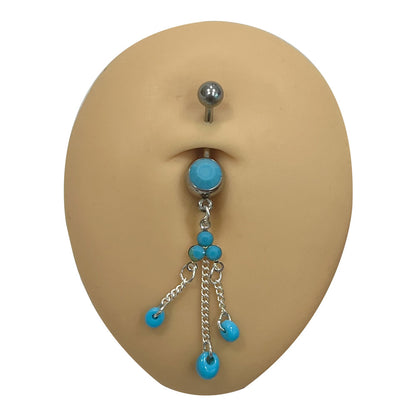 Surgical Steel 14 Gauge Belly Ring with Turquoise Bead Dangle - photo 2