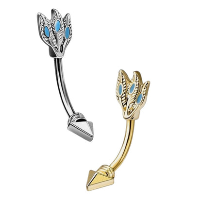 Surgical Steel Curved Eyebrow Barbell 16G 8mm with Turquoise Feathers - photo 3
