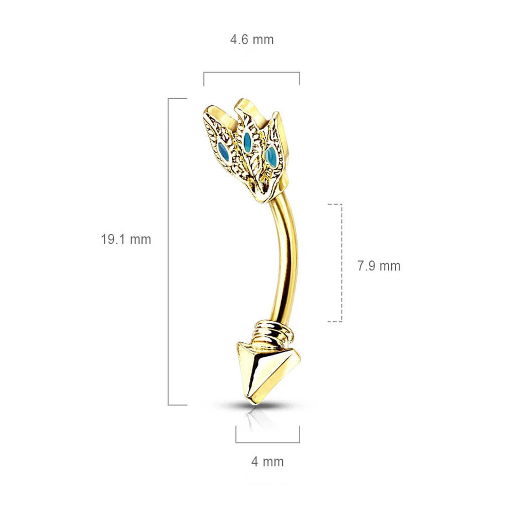Surgical Steel Curved Eyebrow Barbell 16G 8mm with Turquoise Feathers - photo 2
