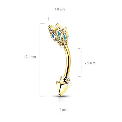 Surgical Steel Curved Eyebrow Barbell 16G 8mm with Turquoise Feathers - photo 2