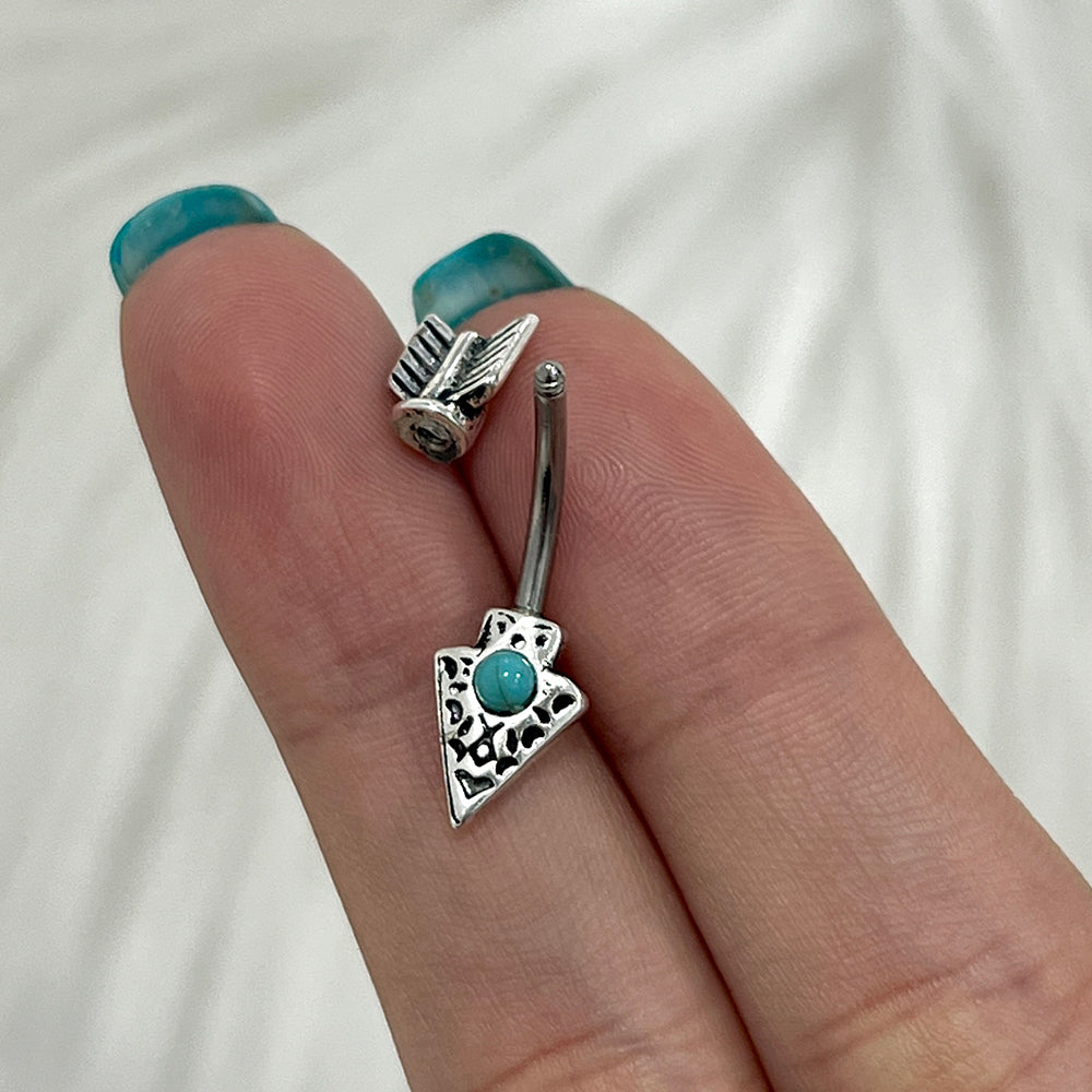 Surgical Steel 14 Gauge Belly Ring Tribal Arrow Turquoise Gem - photo 4
