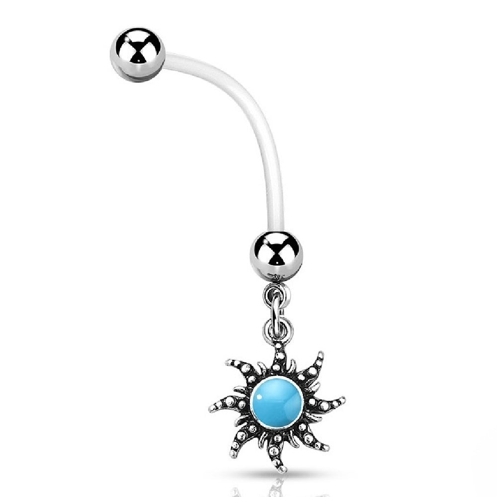 Bioflex Pregnancy Belly Ring 14G 25mm with Turquoise Sun Dangle