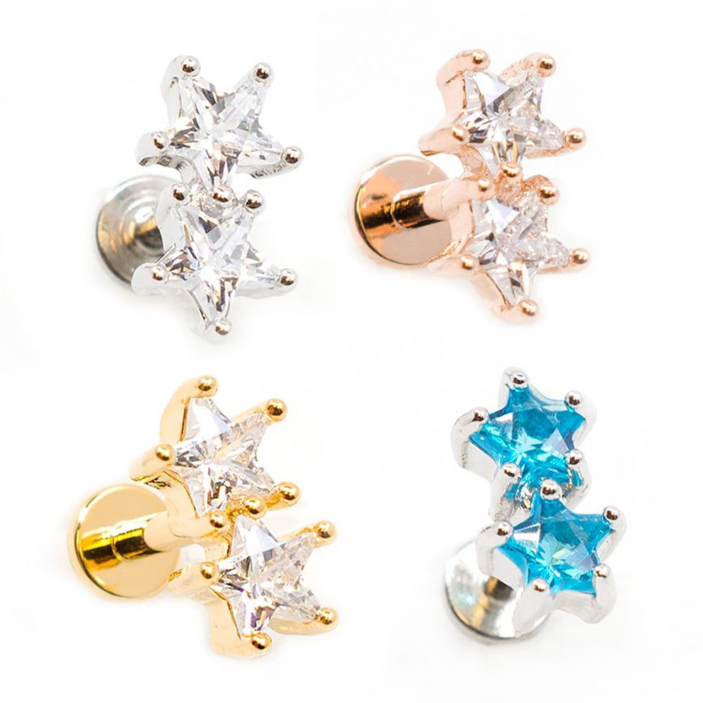 Surgical Steel 16 Gauge Labret Stud with Twin Star CZ