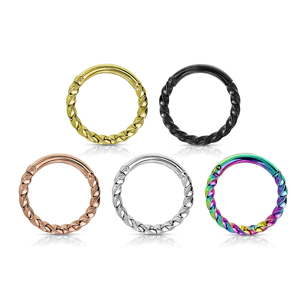 Surgical Steel 16 Gauge Hinged Segment Ring with Twist Rope