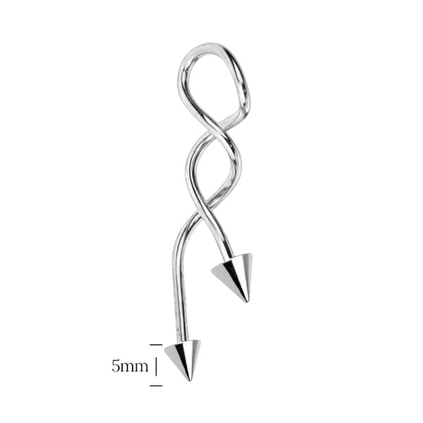 Surgical steel spiral industrial barbell with ball and spike ends