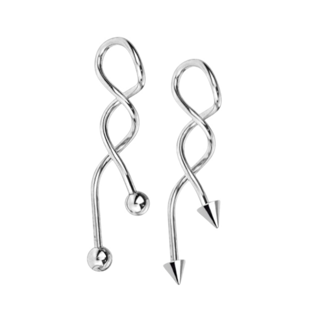 Surgical steel spiral industrial barbell with ball and spike ends