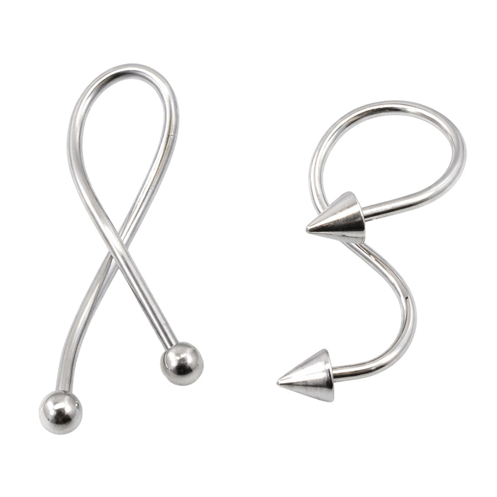 Surgical Steel 16 Gauge Twisted Spiral Ring with Ball or Spike Ends