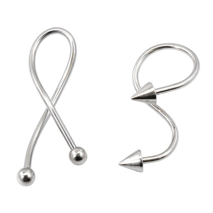 Surgical Steel 16 Gauge Twisted Spiral Ring with Ball or Spike Ends