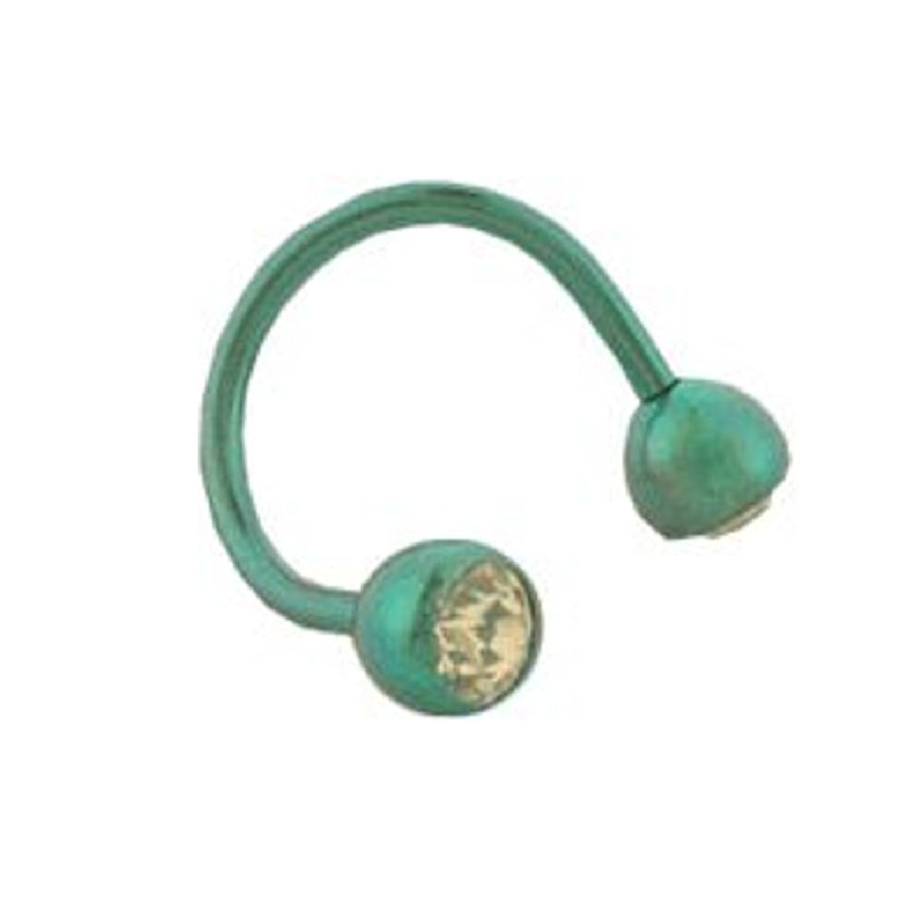 Titanium 14 Gauge Green Twister Spiral Ring with Clear CZ Bead