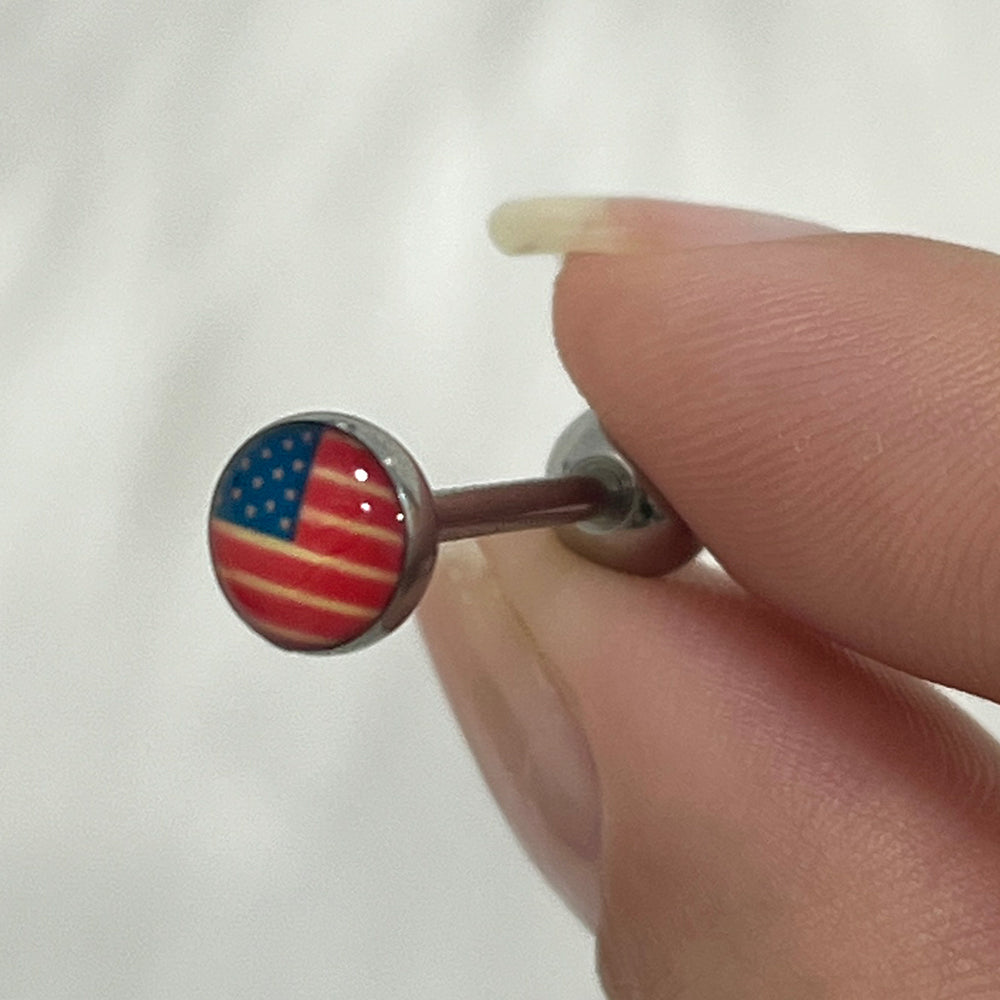 Surgical Steel 14 Gauge Tongue Barbell with USA Flag - photo 3
