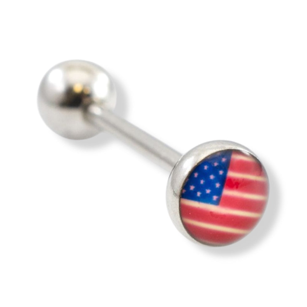 Surgical Steel 14 Gauge Tongue Barbell with USA Flag